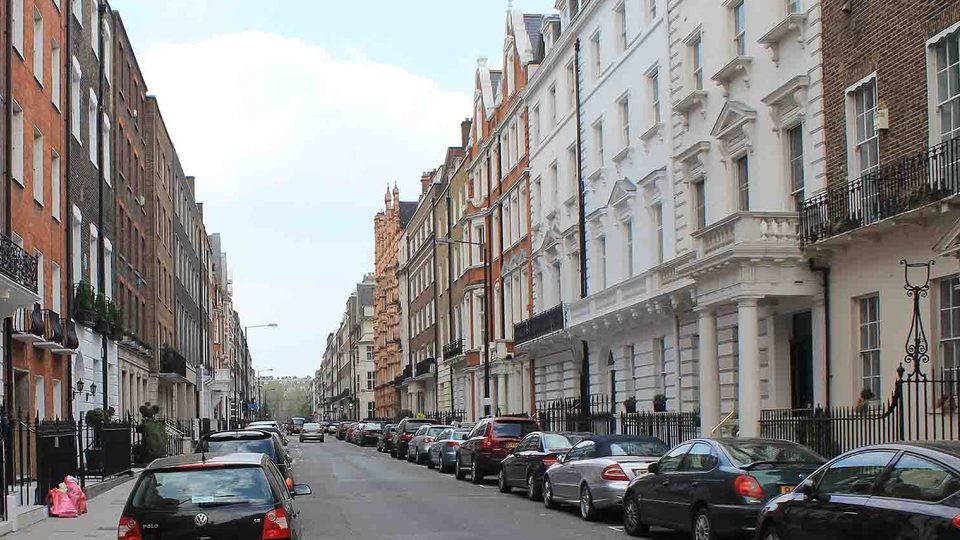 Wimpole Street in Marylebone, London, the street where the GDC has its offices, lined with brick and stone terraces